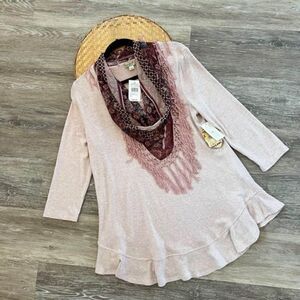 oneworld boho art to wear nwt 1x blouse‎ fringe scarf